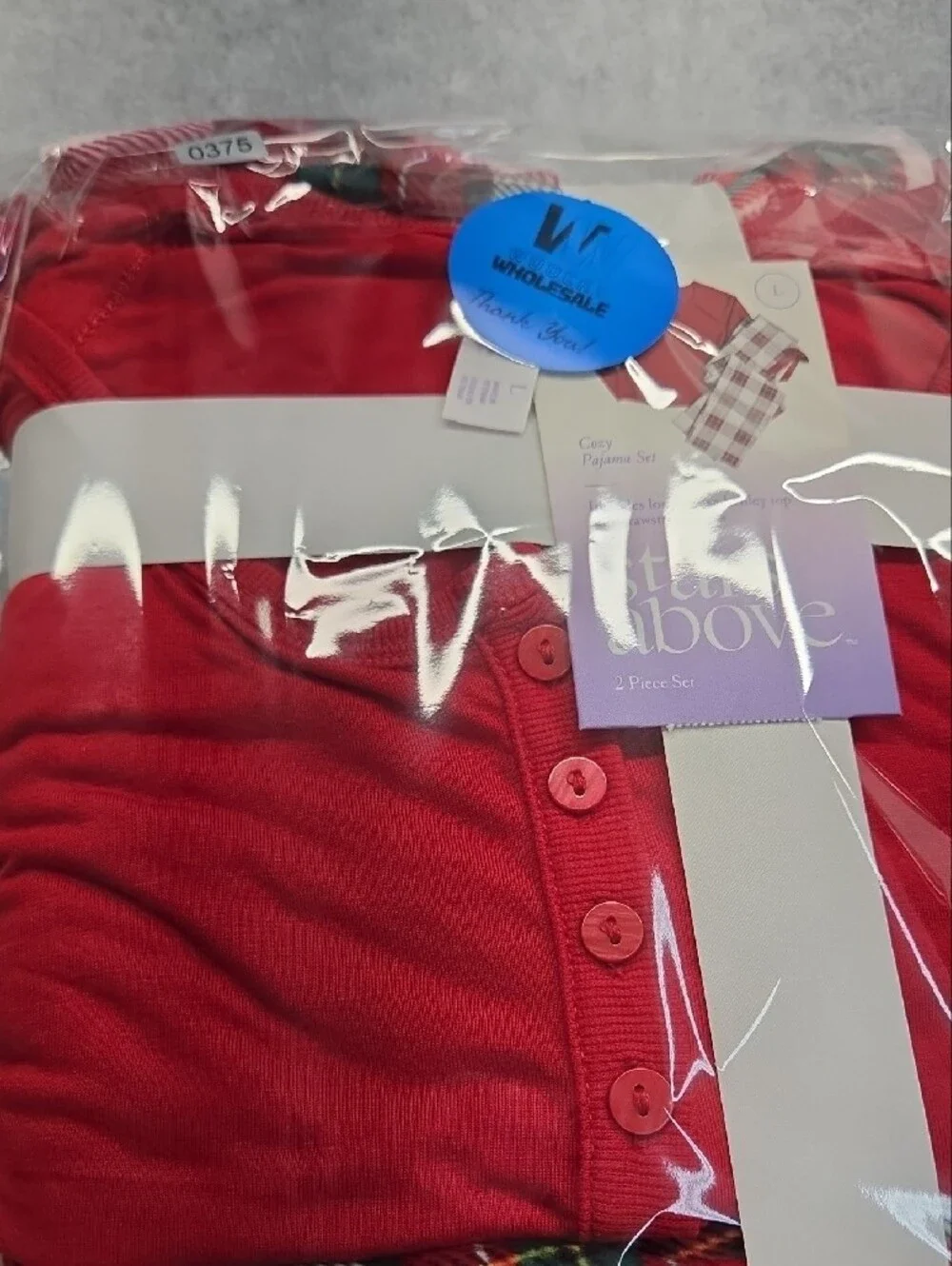 0375 stars above Red Top with Red & White Plaid Pajama Pants